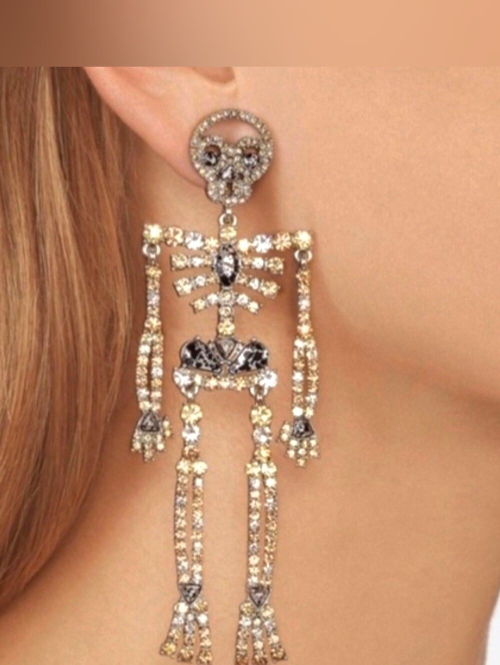 BaubleBar Mainline  Crystal Lazy Bones Skeleton Drop Earrings  NIB